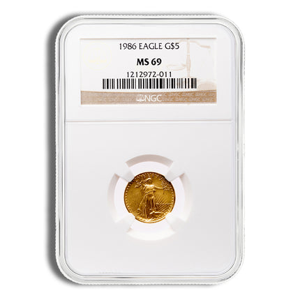 1986 1/10 oz gold eagle $5 ngc ms69