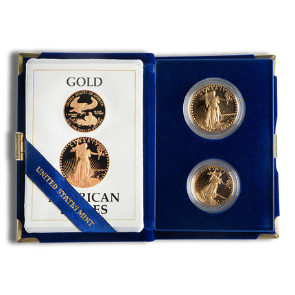 1987 two coin proof gold eagle set box/coa