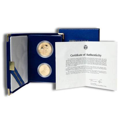 1987 two coin proof gold eagle set box/coa