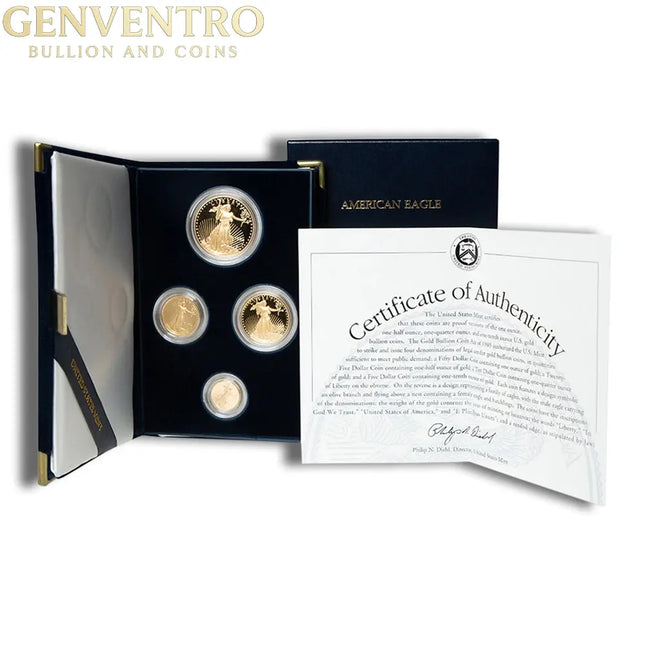 Four Coin Proof Gold Eagle Set - Box/COA (Date Varies) Genventro Bullion and Coins