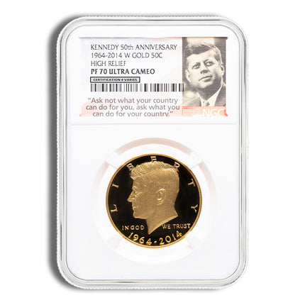 2014 w 3/4 oz jfk half dollar gold coin ngc pf70 (label varies)
