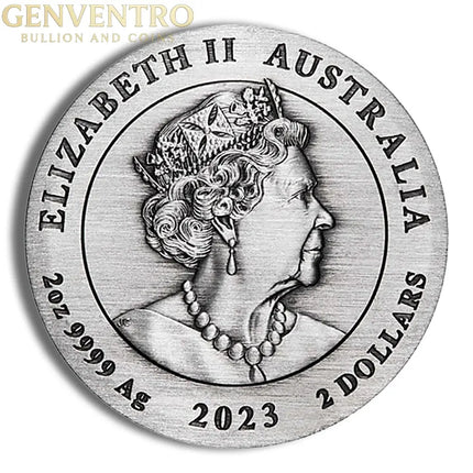 2023 2 oz Australia Silver Lunar Rabbit BU - Series III - Antiqued Genventro Bullion and Coins