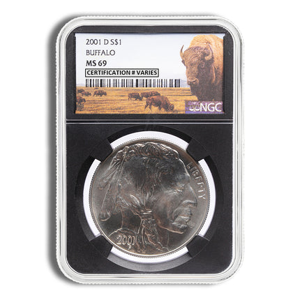 2001 d $1 silver buffalo commem ngc ms69 (black core)