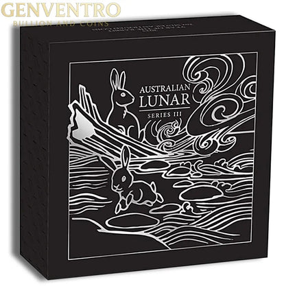 2023 2 oz Australia Silver Lunar Rabbit BU - Series III - Antiqued Genventro Bullion and Coins