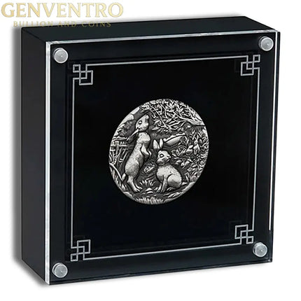 2023 2 oz Australia Silver Lunar Rabbit BU - Series III - Antiqued Genventro Bullion and Coins