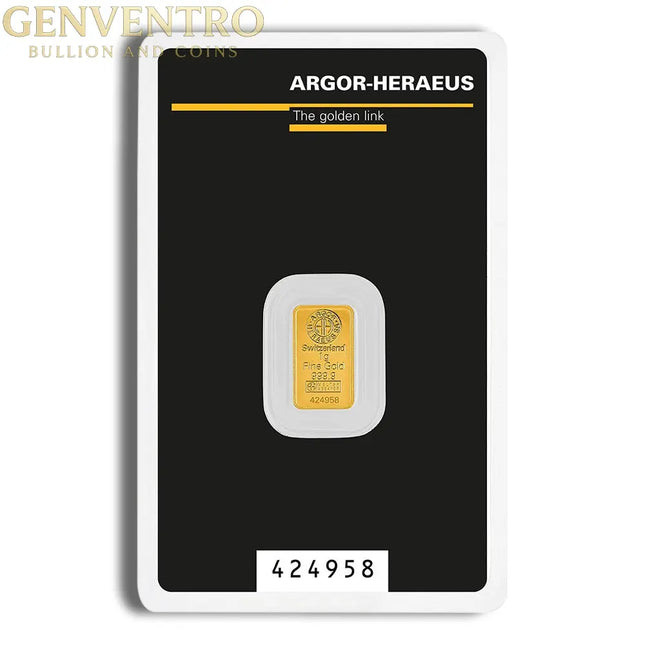 1 gram Gold Bar - Argor-Heraeus (Carded) Genventro Bullion and Coins