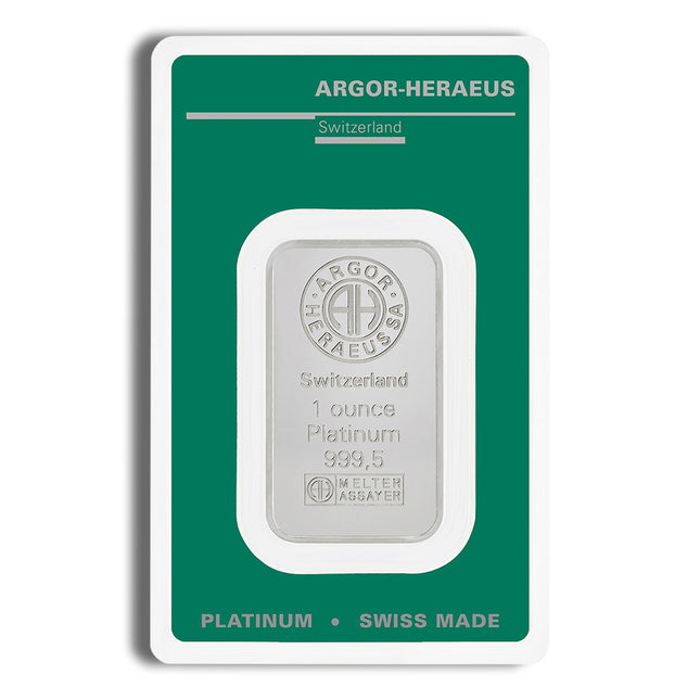 1 oz platinum bar argor heraeus (carded)