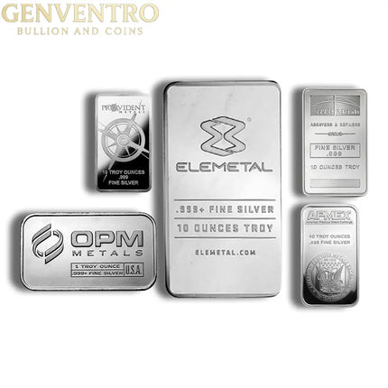 10 oz Silver Bar - Elemetal/APMEX/Provident/NTR/OPM Genventro Bullion and Coins
