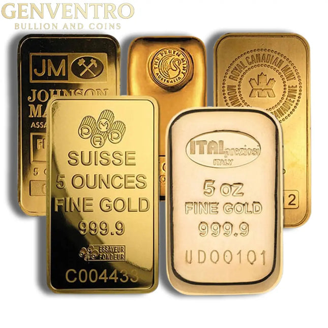 5 oz Gold Bar - Brand Varies .9999 Genventro Bullion and Coins