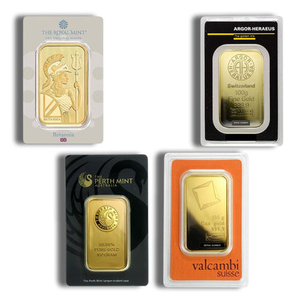100 gram gold bar brand varies (carded)