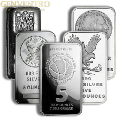 5 oz Silver Bar - Brand Varies Genventro Bullion and Coins