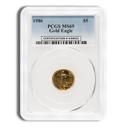 1986 1/10 oz gold eagle $5 pcgs ms69