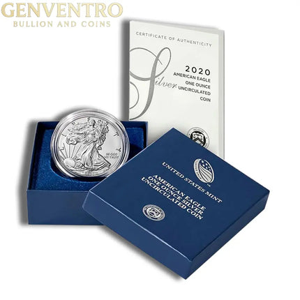 2020-W Burnished Silver Eagle with Box & COA Genventro Bullion and Coins