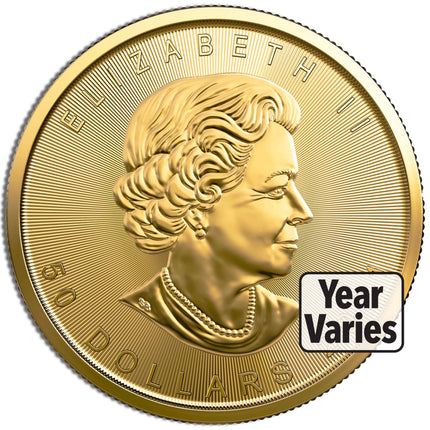 1 oz .9999 gold maple leaf (year varies)