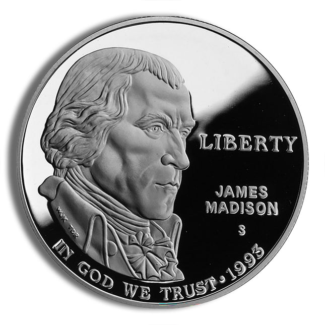 1993 d $1 bill rights, madison silver commem bu