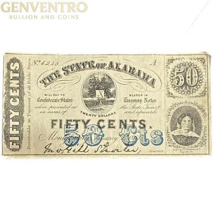 1863 50C State of Alabama Fractional Currency No Tears Genventro Bullion and Coins