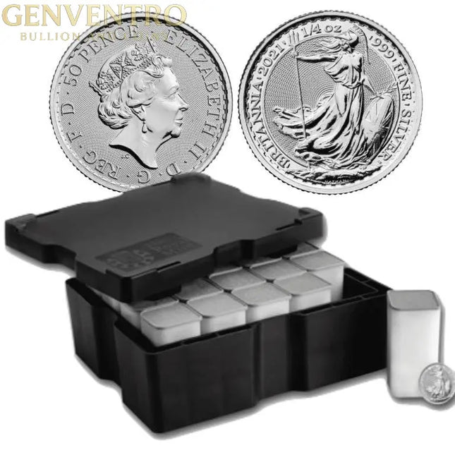 1/4 oz Great Britain Silver Britannia (Year Varies) - 20 Tubes - 380 BU Coins Genventro Bullion and Coins