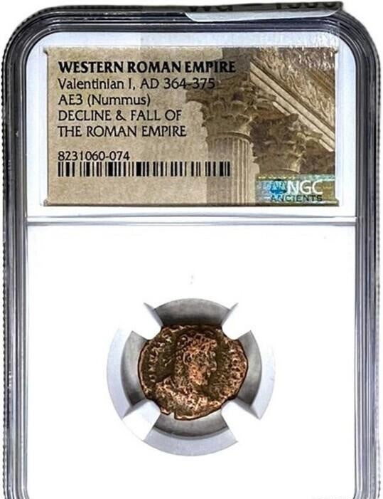West Roman Valentinian I, AD 364-375 AE3 Nummus Decline & Fall of the Roman Empire