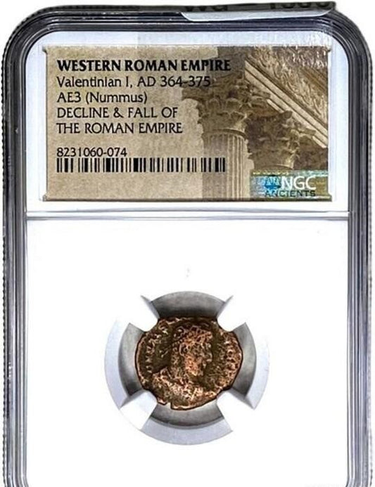 West Roman Valentinian I, AD 364-375 AE3 Nummus Decline & Fall of the Roman Empire