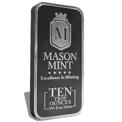 10 oz Silver Bar .999 Fine Silver Mason Mint