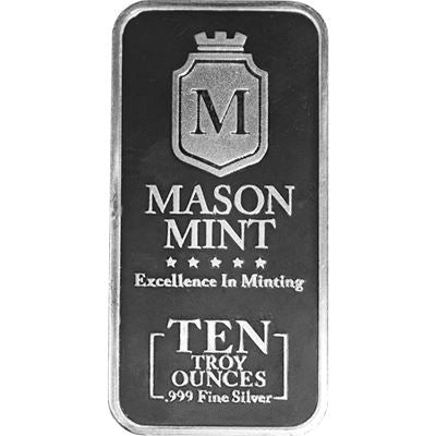 10 oz Silver Bar .999 Fine Silver Mason Mint
