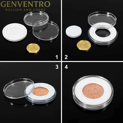 100 Pieces Case Holder for Collectors 30mm Silver Gold Bar Plastic Rounds Coins Capsules Covers with Storage Organizer Box for Copper Pesos Quarters Pennies Dimes Collection Supplies GOLD TESTING EQUIPMENT