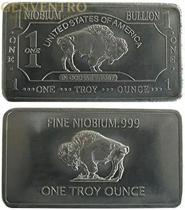 1 oz One Troy Ounce USA American Buffalo .999 Fine Niobium Bullion Bar Ingot Nb Element GOLD TESTING EQUIPMENT