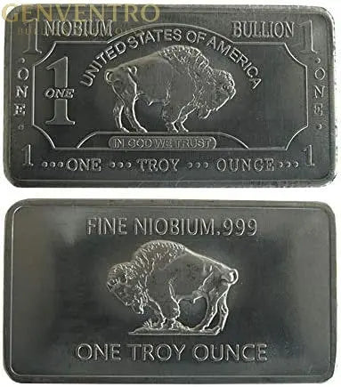 1 oz One Troy Ounce USA American Buffalo .999 Fine Niobium Bullion Bar Ingot Nb Element GOLD TESTING EQUIPMENT