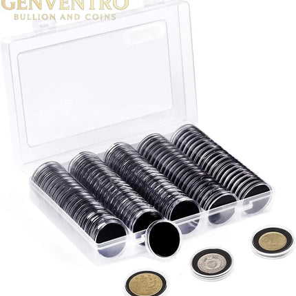100 Pieces Case Holder for Collectors 30mm Silver Gold Bar Plastic Rounds Coins Capsules Covers with Storage Organizer Box for Copper Pesos Quarters Pennies Dimes Collection Supplies GOLD TESTING EQUIPMENT