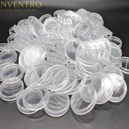 100 Pieces Case Holder for Collectors 30mm Silver Gold Bar Plastic Rounds Coins Capsules Covers with Storage Organizer Box for Copper Pesos Quarters Pennies Dimes Collection Supplies GOLD TESTING EQUIPMENT