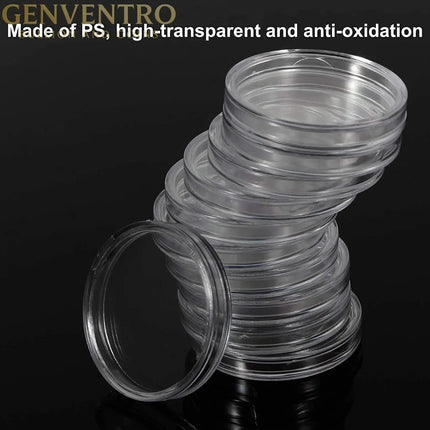 100 Pieces Case Holder for Collectors 30mm Silver Gold Bar Plastic Rounds Coins Capsules Covers with Storage Organizer Box for Copper Pesos Quarters Pennies Dimes Collection Supplies GOLD TESTING EQUIPMENT