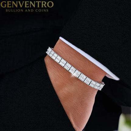Baguette Moissanite Square Tennis Bracelet Solid 925 Sterling Silver MORF