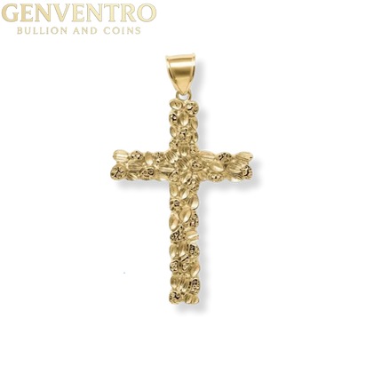 14K Gold Gold Nugget Cross Pendant 925 Sterling Silver MORF
