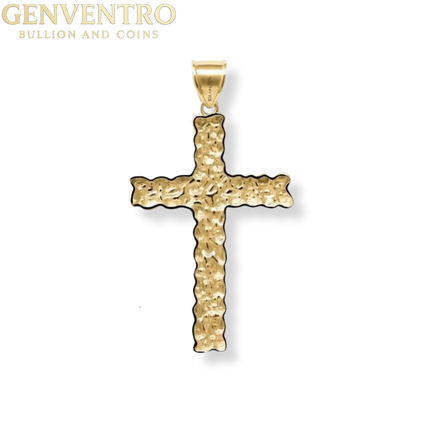 14K Gold Gold Nugget Cross Pendant 925 Sterling Silver MORF