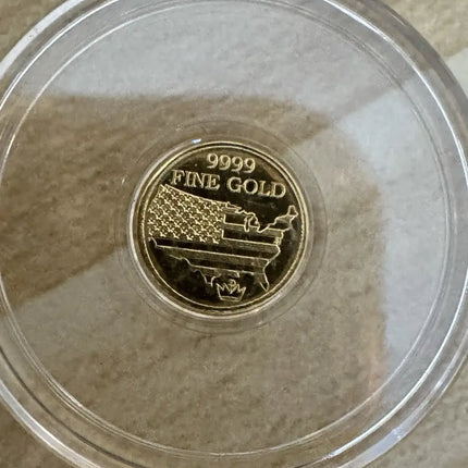 1/200 oz Pure Gold USA Flag Round New in Capsule Monarch Metals Genventro