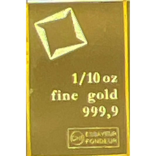 1/10th oz Au999.9 Valcambi Suisse (3.11 grams) Gold Bar