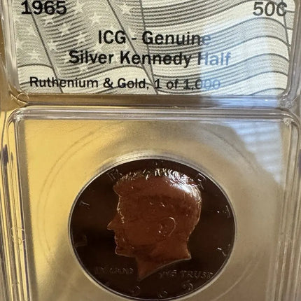 1965 ICG-Genuine Cert .999 Silver Kennedy Half Dollar Ruthenium & Gold 1 of 1000 Minted Genventro