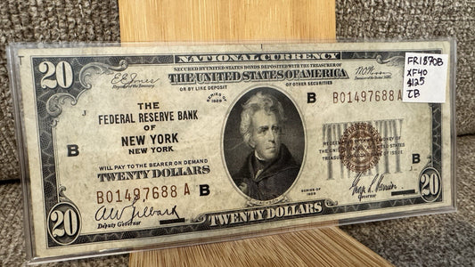 1929 National Currency $20 Federal Reserve Bank of New York Note - Graded XF40