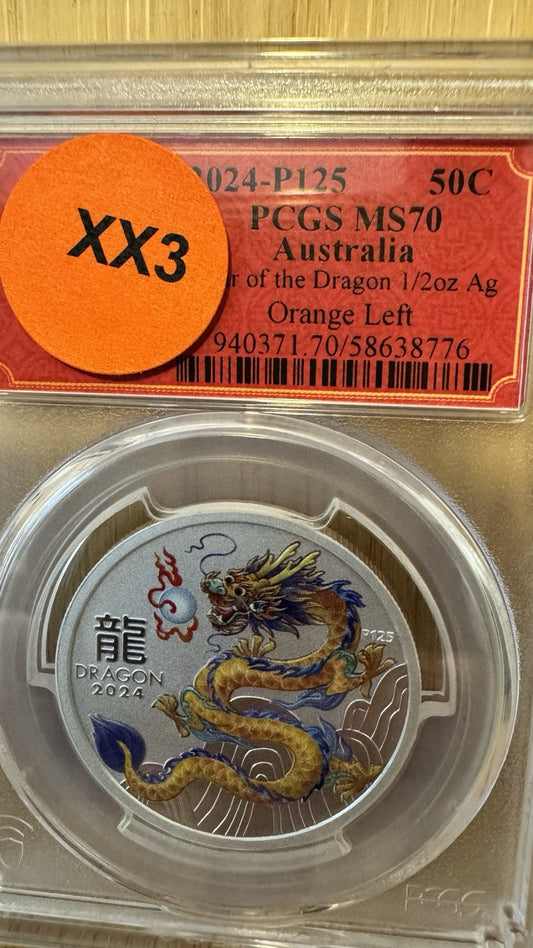 2024 P125 50C - PCGS MS70 - AUSTRALIA YEAR OF THE DRAGON - Orang Left - 1/2 OZ