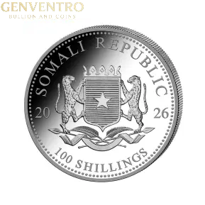 Somalia 2026 African Wildlife Elephant Ag999.9 1 Oz Gilded Genventro