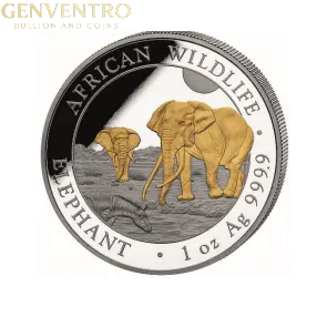 Somalia 2026 African Wildlife Elephant Ag999.9 1 Oz Gilded Genventro